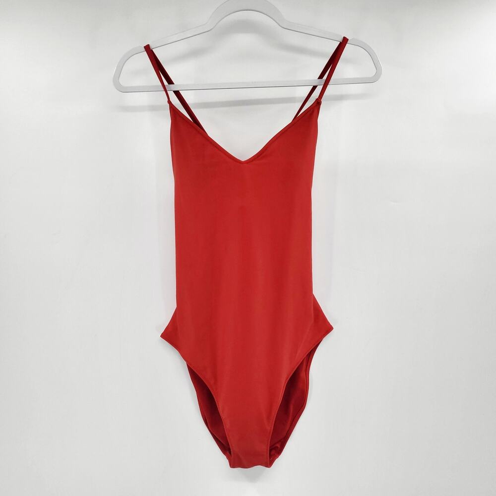 Aerie Red Strappy Cutout Tie Back Swimsuit One Piece Women's Size L Beach